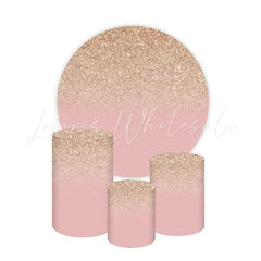 Pink Gold Glitter Themed Round Backdrop and Cylinders Kit for Glamour