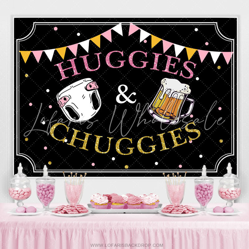 Lofaris Pink Gold Huggies Or Chuggies Gender Reveal Backdrop
