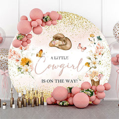 Lofaris Pink Gold Little Cowgirl Round Baby Shower Backdrop