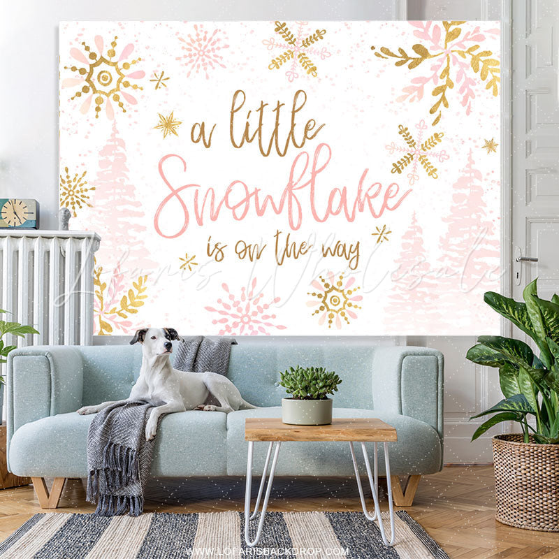 Lofaris Pink Gold Snowflake Is On The Way Baby Shower Backdrop