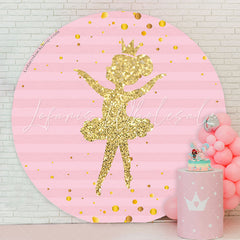 Lofaris Pink Golden Ballerina Girls Party Round Backdrop