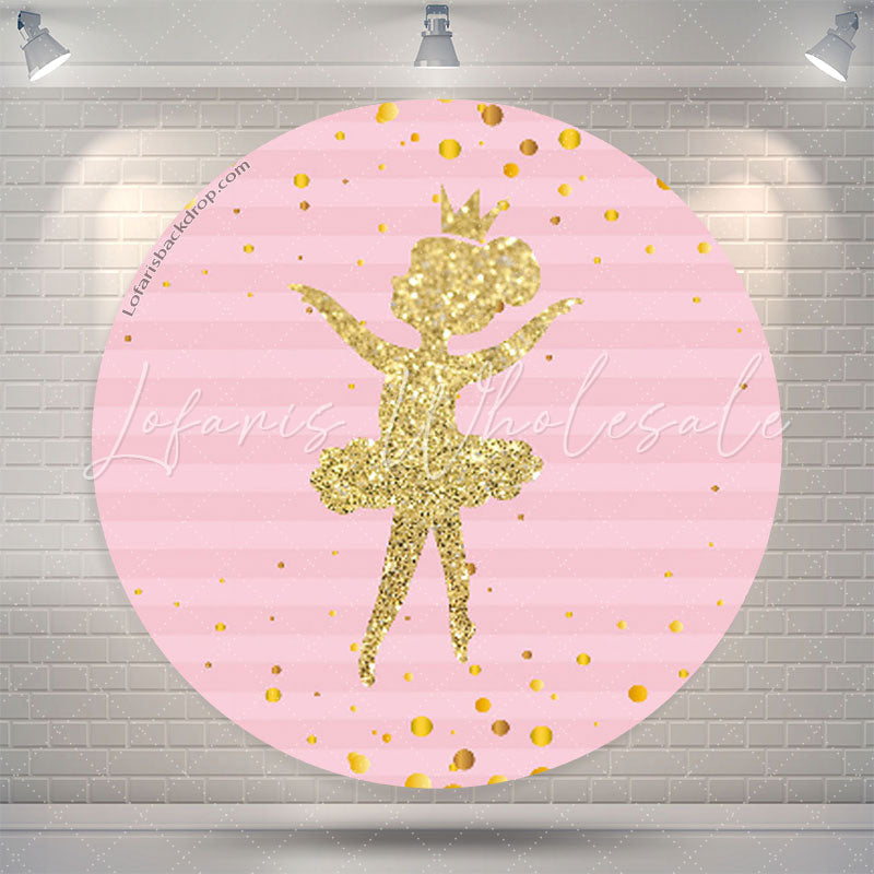 Lofaris Pink Golden Ballerina Girls Party Round Backdrop