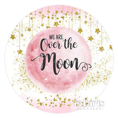 Lofaris Pink Golden We Are Over The Moon Lovely Round Backdrop
