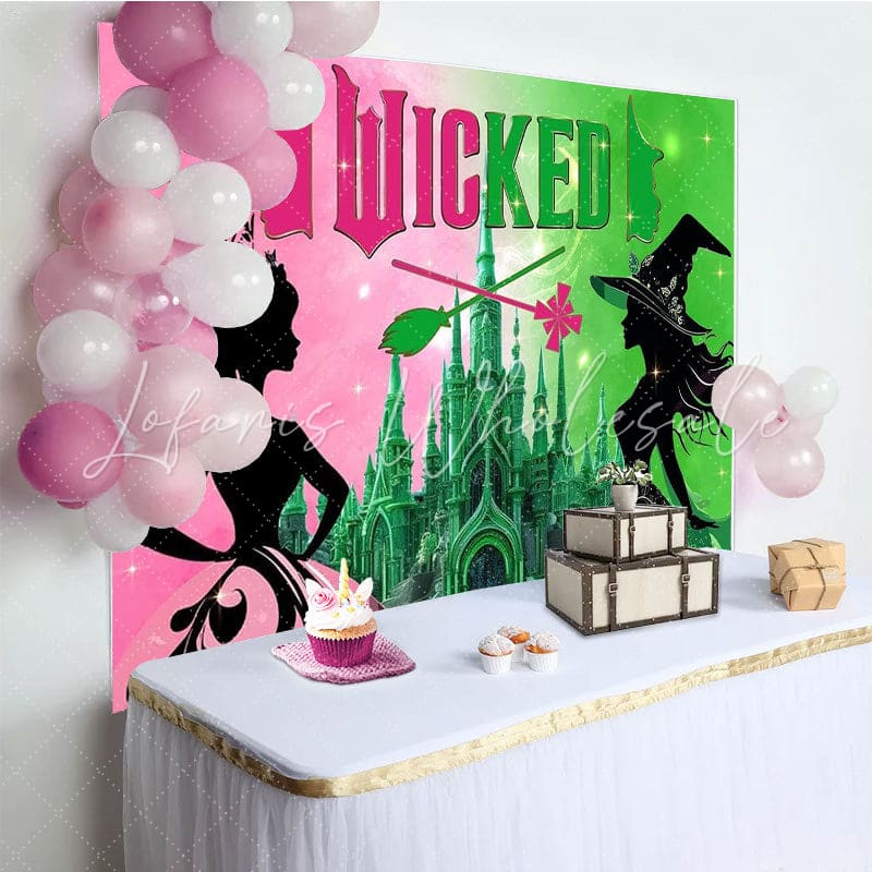 Pink Green Castle Witch Birthday Party Backdrop For Girl Women