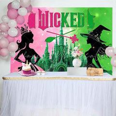Pink Green Castle Witch Birthday Party Backdrop For Girl Women