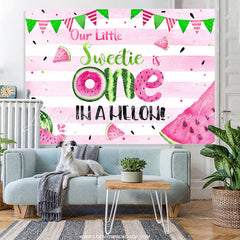Lofaris Pink Green Watermelon Our Sweet Is 1st Birthday Backdrop