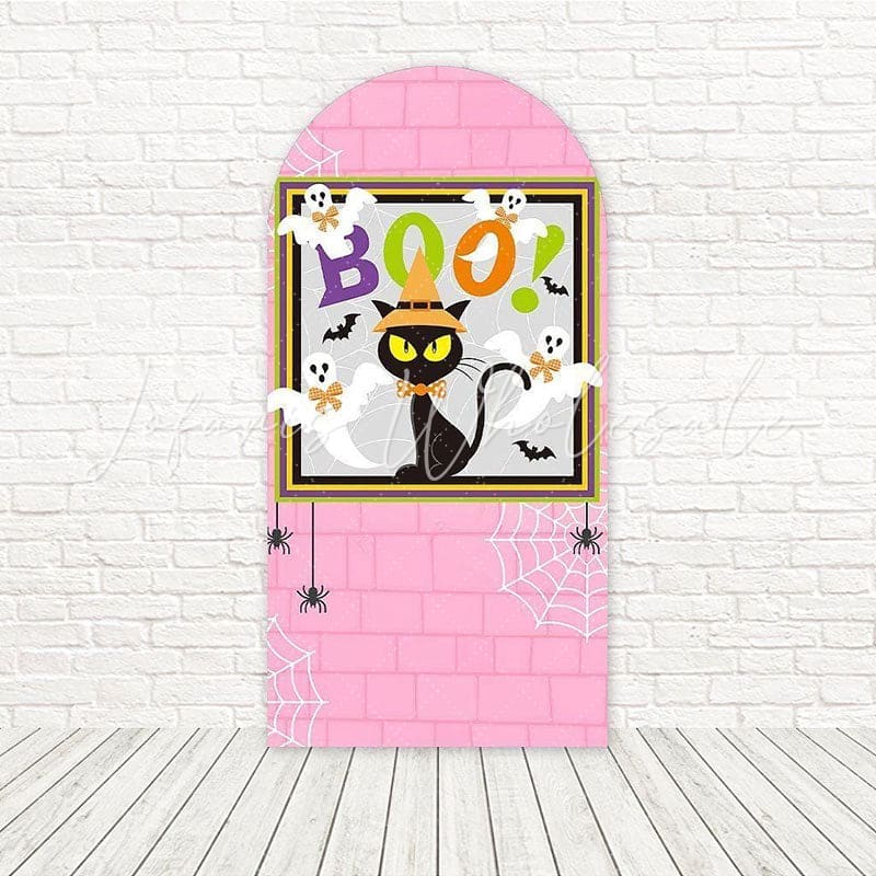 Pink Halloween Cat Spooky Charm Arch Backdrop For Halloween Party
