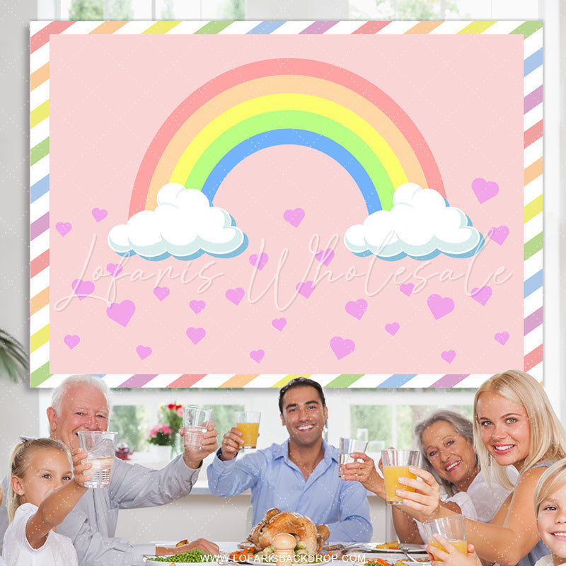 Lofaris Pink Heart And Rainbow Themed Baby Shower Backdrop