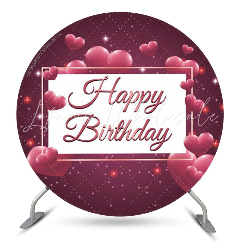 Lofaris Pink Heart Glitter Happy Birthday Round Backdrop