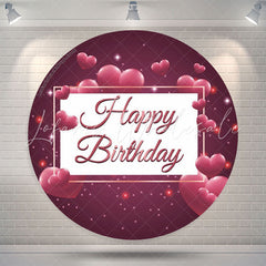 Lofaris Pink Heart Glitter Happy Birthday Round Backdrop