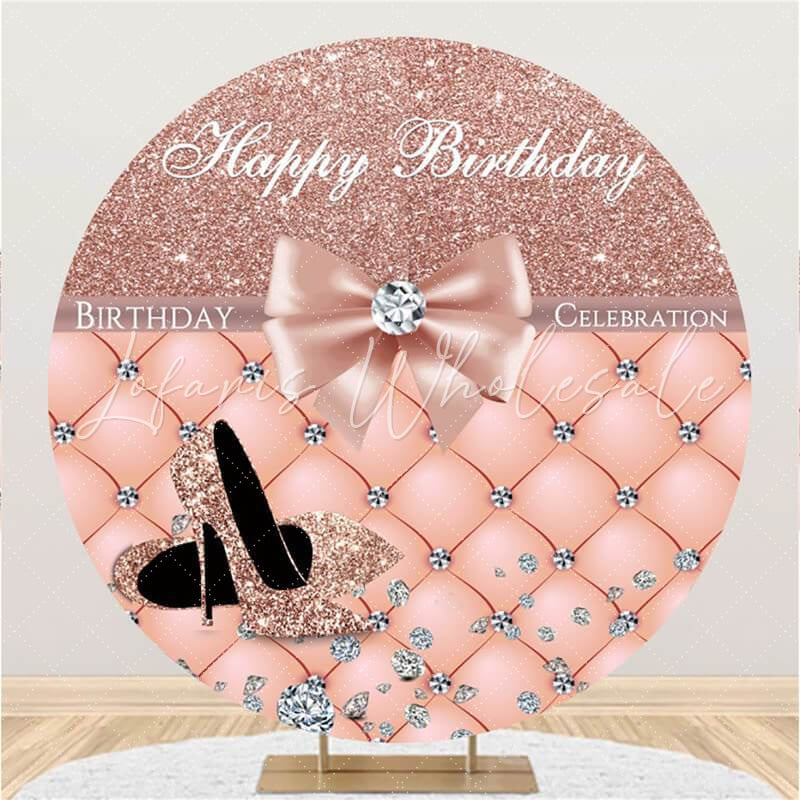Lofaris Pink Heels And Diamonds Round Birthday Party Backdrop
