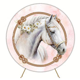 Pink Horse and Daisies Round Backdrop for Farm Themed Party