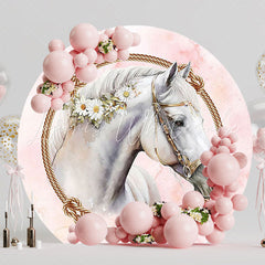 Pink Horse and Daisies Round Backdrop for Farm Themed Party