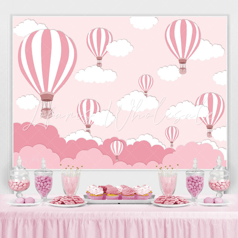 Lofaris Pink Hot Air Balloon Cloud Birthday Party Backdrop for Girls