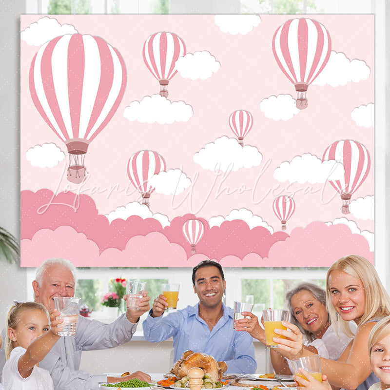 Lofaris Pink Hot Air Balloon Cloud Birthday Party Backdrop for Girls