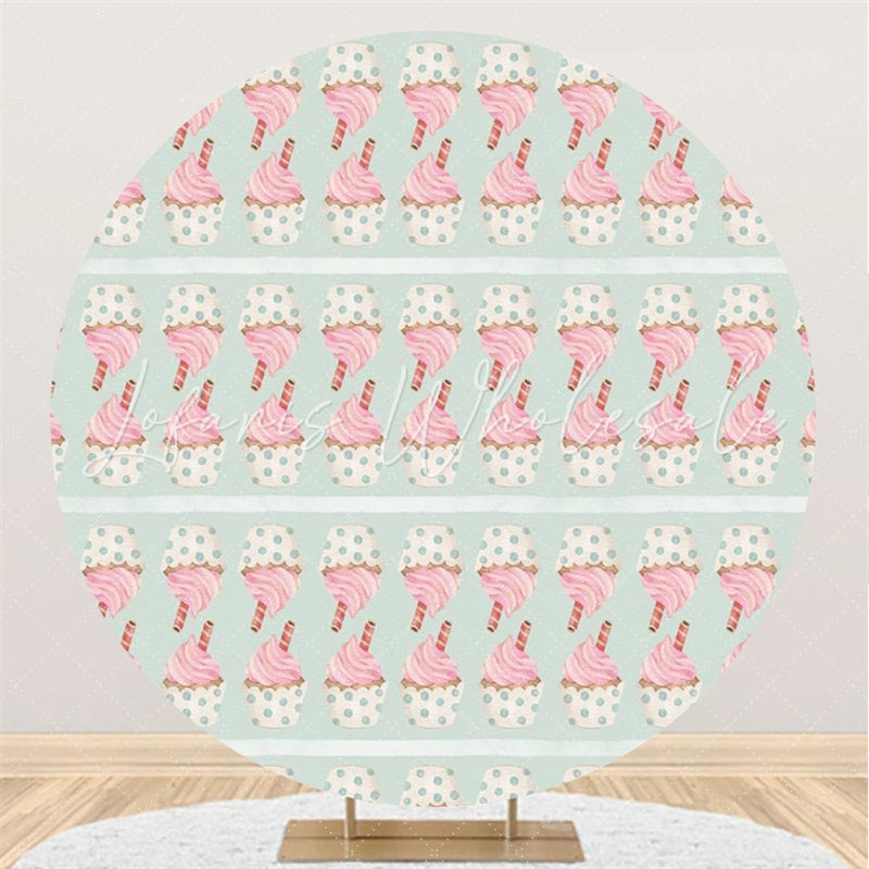 Lofaris Pink Ice Cream Round Green Birthday Backdrop For Kids