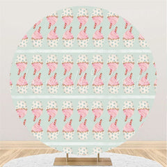 Lofaris Pink Ice Cream Round Green Birthday Backdrop For Kids