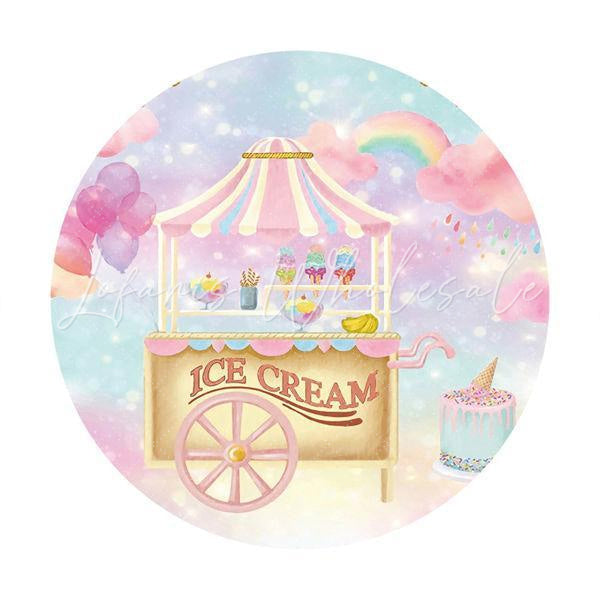 Lofaris Pink Ice Cream Round Happy Birthday Backdrop For Girl