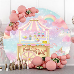 Lofaris Pink Ice Cream Round Happy Birthday Backdrop For Girl