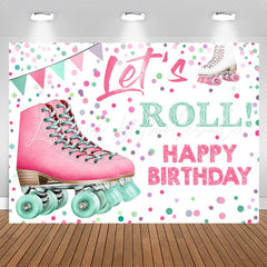 Lofaris Pink Inline Skates Lets Roll Girls Birthday Backdrop