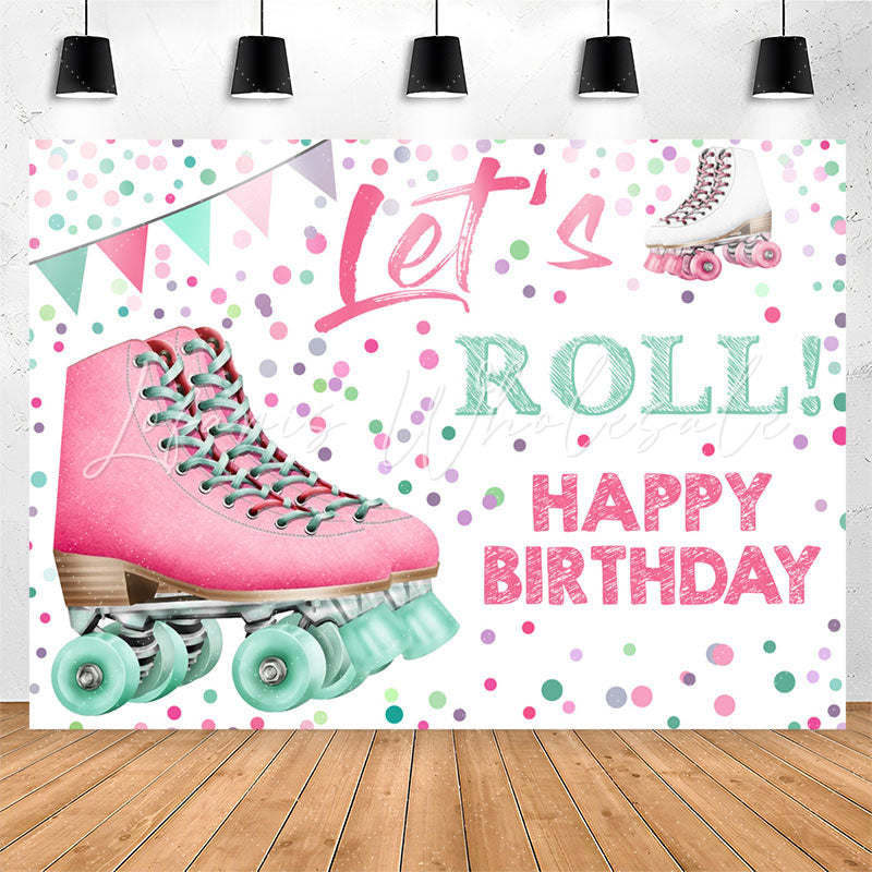 Lofaris Pink Inline Skates Lets Roll Girls Birthday Backdrop