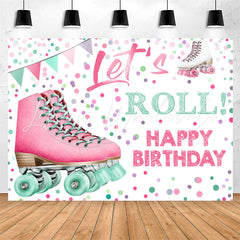 Lofaris Pink Inline Skates Lets Roll Girls Birthday Backdrop