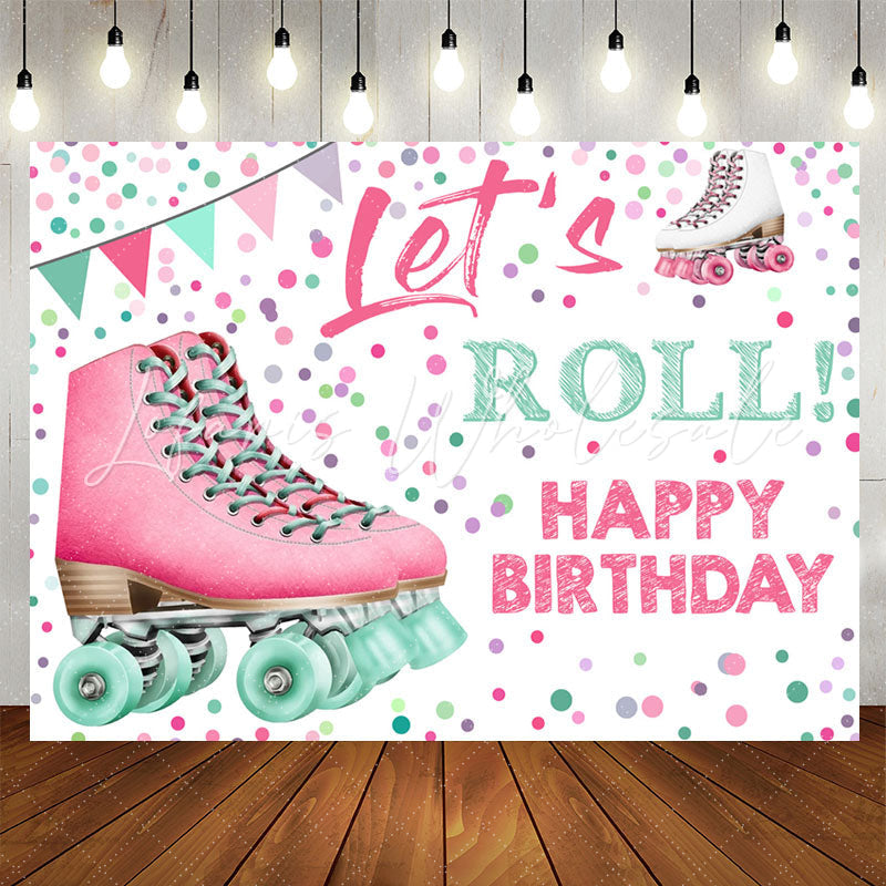 Lofaris Pink Inline Skates Lets Roll Girls Birthday Backdrop