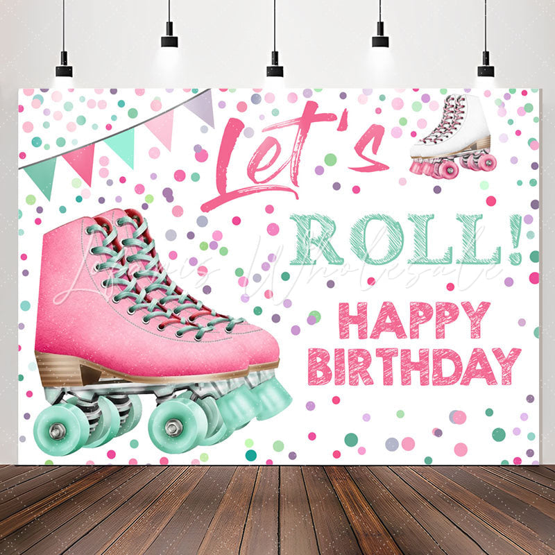 Lofaris Pink Inline Skates Lets Roll Girls Birthday Backdrop