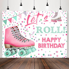 Lofaris Pink Inline Skates Lets Roll Girls Birthday Backdrop