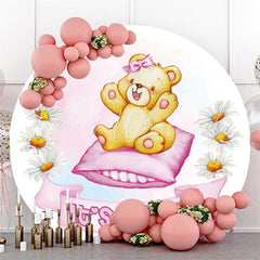 Lofaris Pink Its A Girl Bear And Pillow Round Baby Shower Backdrop