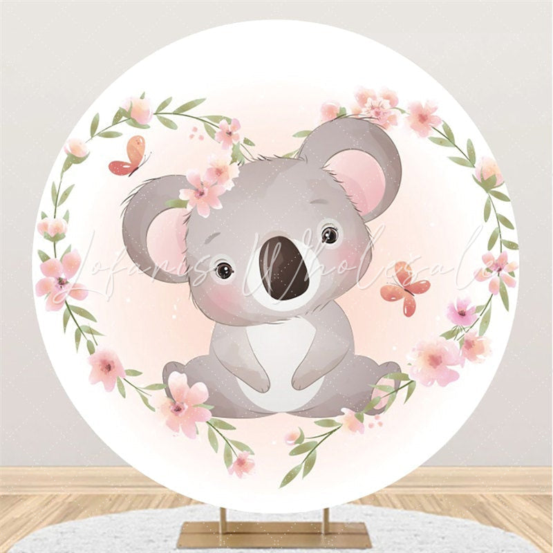 Lofaris Pink Koala Flowers Butterfly Themed Round Backdrop