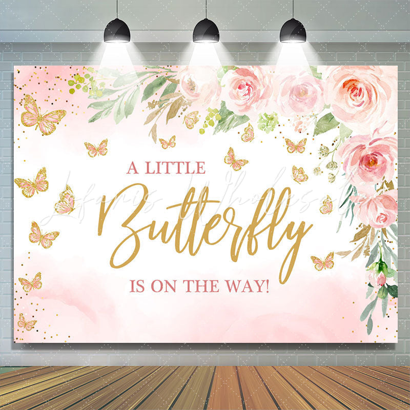 Lofaris Pink Little Butterfly Flowers Baby Shower Backdrop