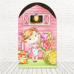 Pink Little Farm Girl Arch Backdrop for Cute and Rustic Party Themes