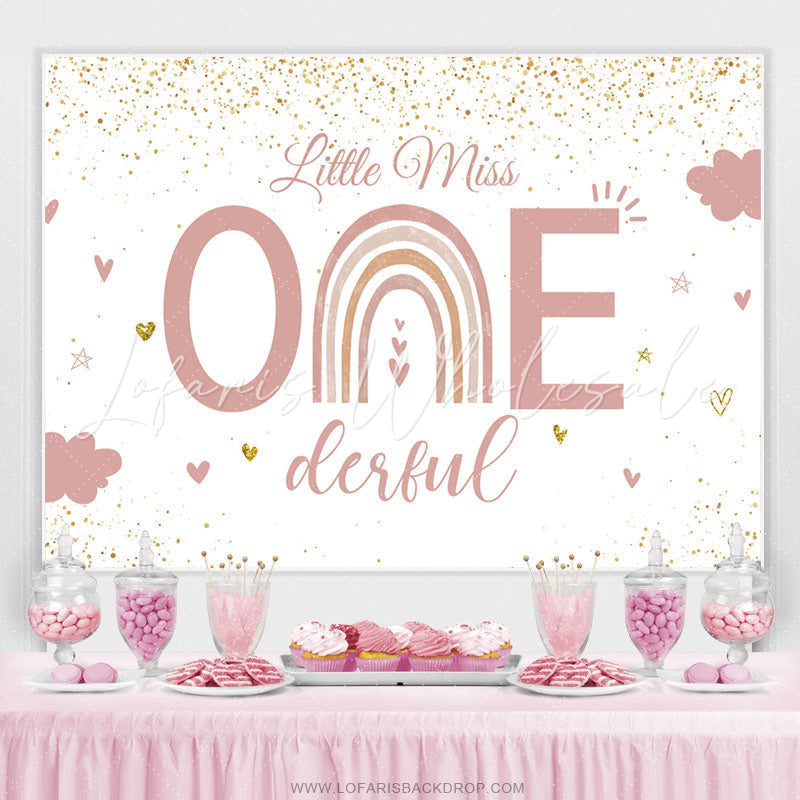 Lofaris Pink Little Miss One Derful Glitter Birthday Backdrop