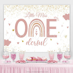 Lofaris Pink Little Miss One Derful Glitter Birthday Backdrop