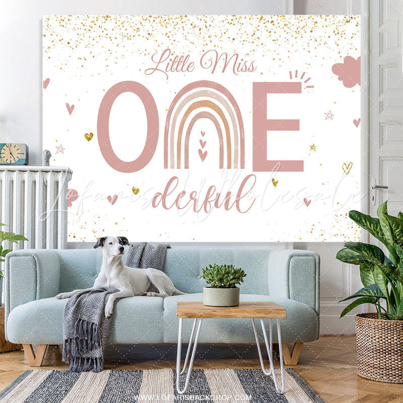 Lofaris Pink Little Miss One Derful Glitter Birthday Backdrop