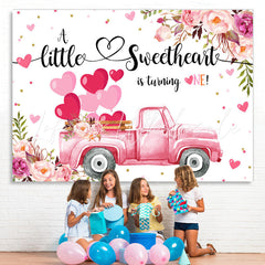 Lofaris Pink Little Sweet Heart Turnning One Birthday Backdrop