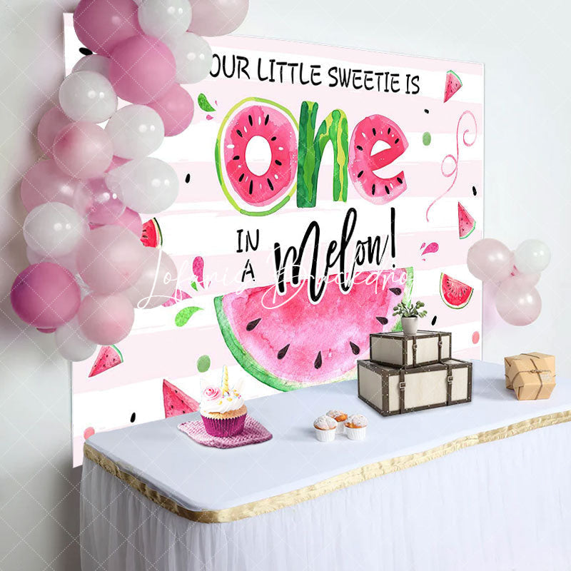 Lofaris Pink Little Sweetie Watermelon 1st Birthday Backdrop
