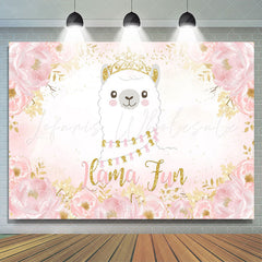 Lofaris Pink Llama Princess Floral Baby Shower Birthday Backdrop