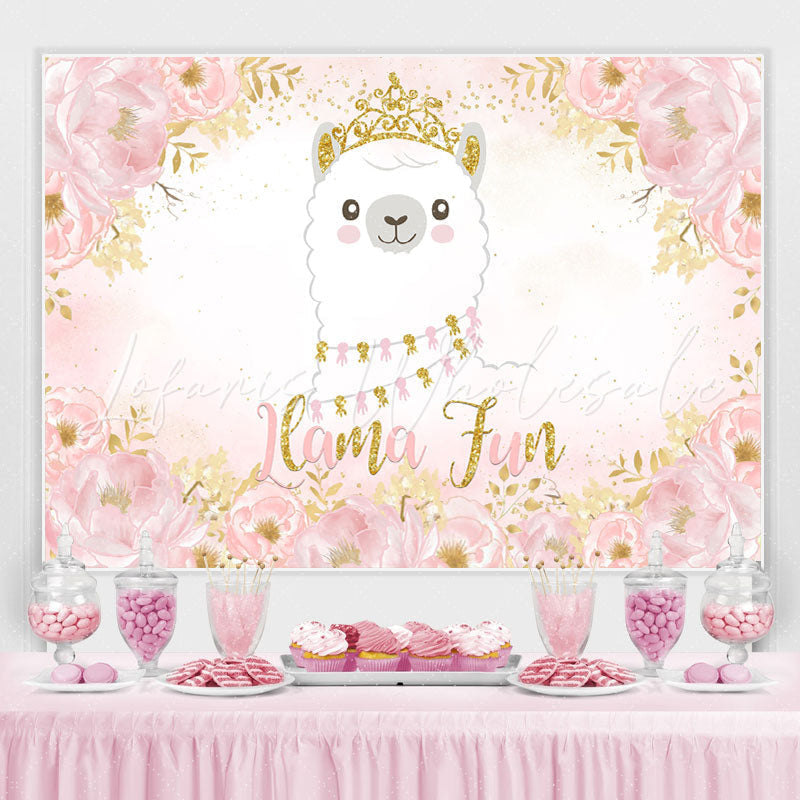 Lofaris Pink Llama Princess Floral Baby Shower Birthday Backdrop