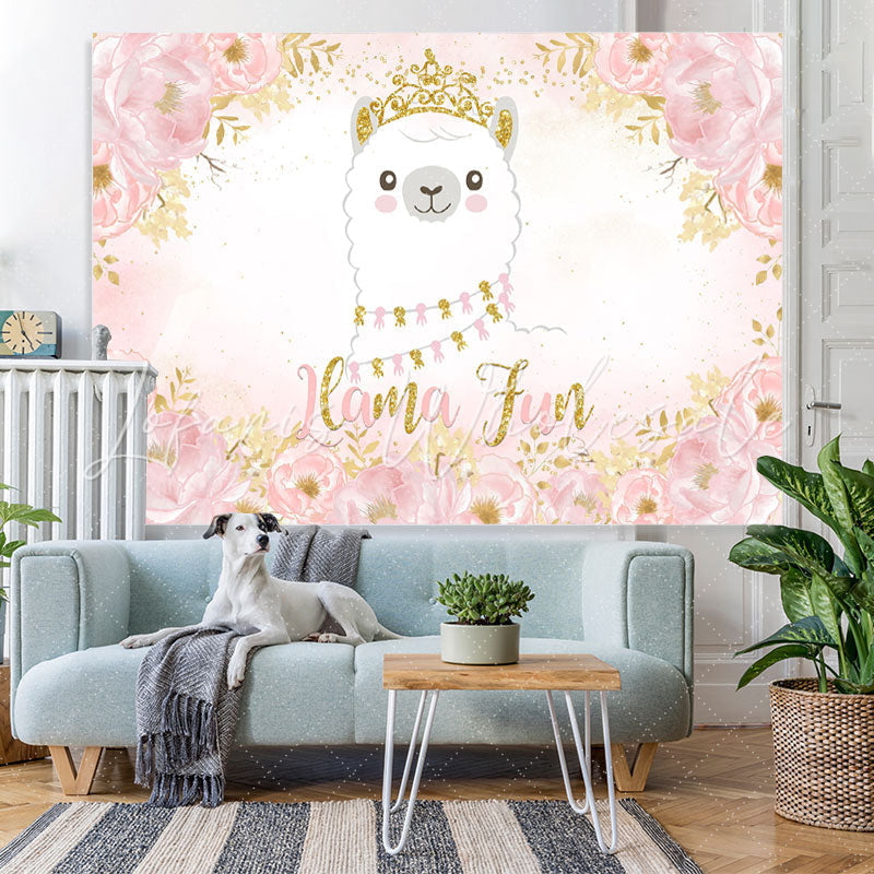 Lofaris Pink Llama Princess Floral Baby Shower Birthday Backdrop