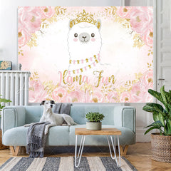 Lofaris Pink Llama Princess Floral Baby Shower Birthday Backdrop