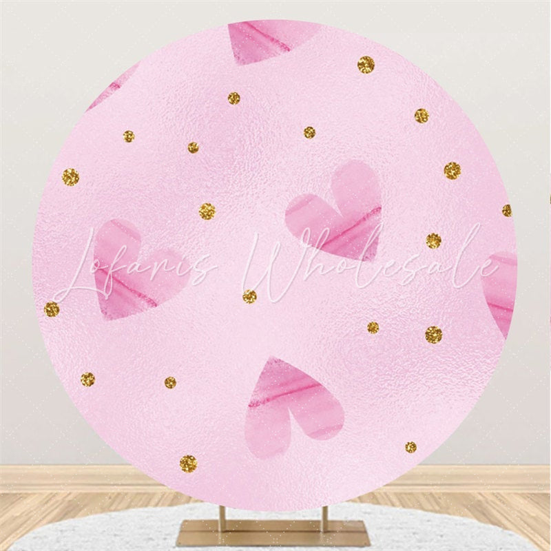 Lofaris Pink Love And Gold Glitter Round Birthday Backdrop