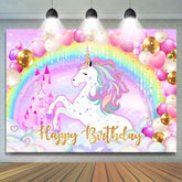 Lofaris Pink Love Balloons Glitter Rainbow Horse Birthday Backdrop