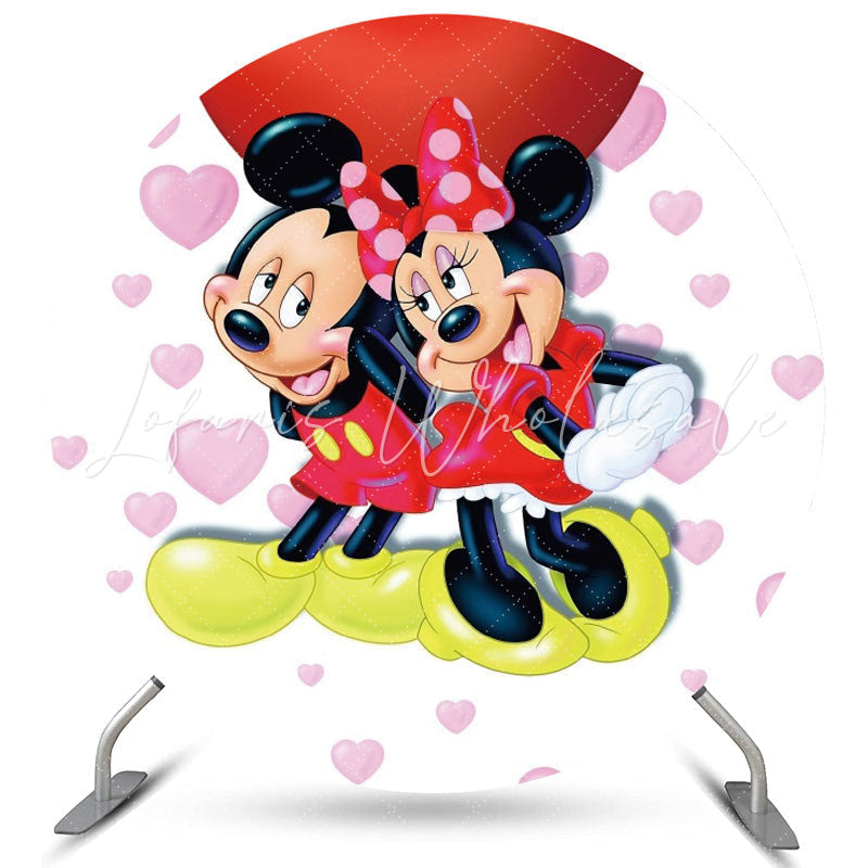 Lofaris Pink Love Balloons Round Red Mouse Valentines Backdrop