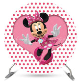 Lofaris Pink Love Cartoon Mouse Round Birthday Backdrop For Girl