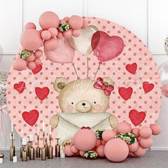 Lofaris Pink Love Letter Teddy Bear Round Wedding Backdrop