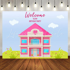 Lofaris Pink Luxury Villa Sky Grass Birthday Backdrop For Girl