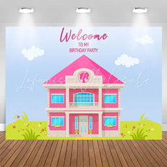 Lofaris Pink Luxury Villa Sky Grass Birthday Backdrop For Girl