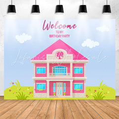 Lofaris Pink Luxury Villa Sky Grass Birthday Backdrop For Girl